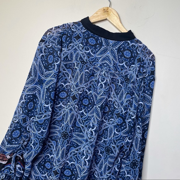 Cato Blue Red Bandana Tribal Aztec Sheer Button Up Top - Picture 5 of 9